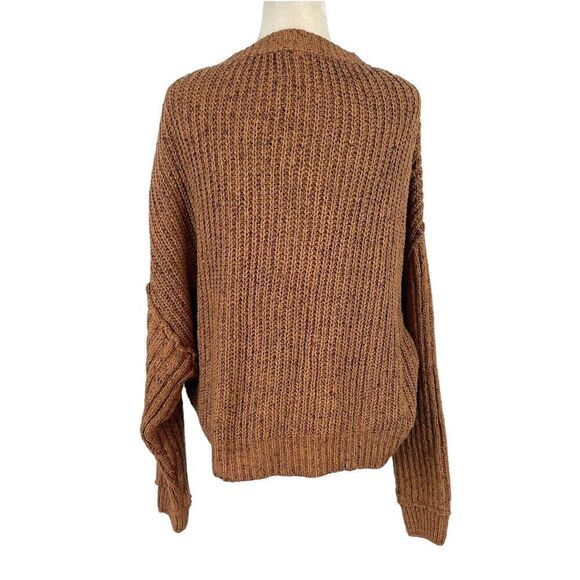 Free People On Your Side Pullover Sweater Small Cable Knit Brown Boxy Cropped - Picture 11 of 16